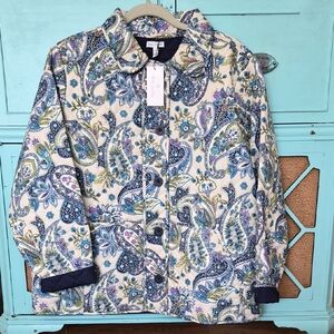 Vera Bradley Cream Paisley Quilted Jacket with Blue Trim